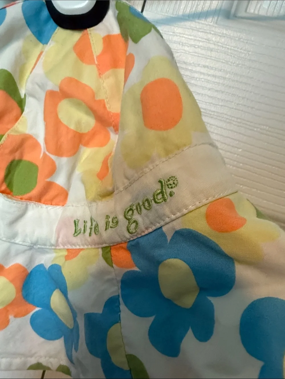 Life Is Good Kids Floral Sun Hat - Cream with Blue, Orange & Green Flowers
